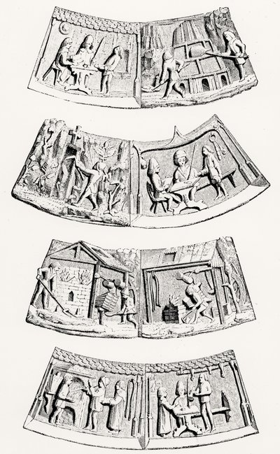 La fonderia dei metalli preziosi, pezzi nel collare cerimoniale del membro anziano degli orafi di Gand, illustrazione da Scienza e Letteratura nel Medioevo e nel Rinascimento, scritta e incisa da Paul Lacroix da English School